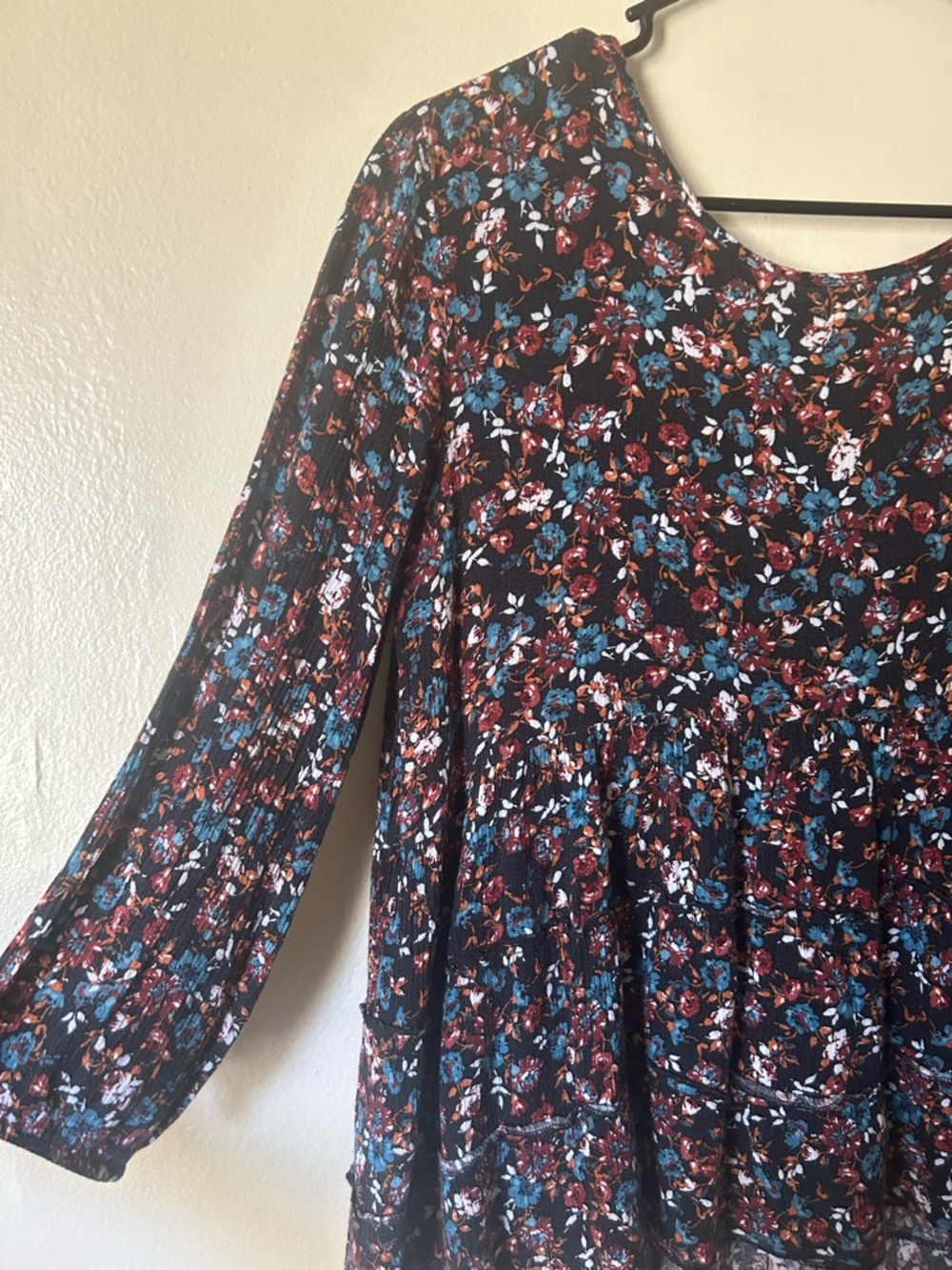 Black Floral M Peasant Top Cottagecore Dark Boho Fairy Whimsigoth Ren Faire